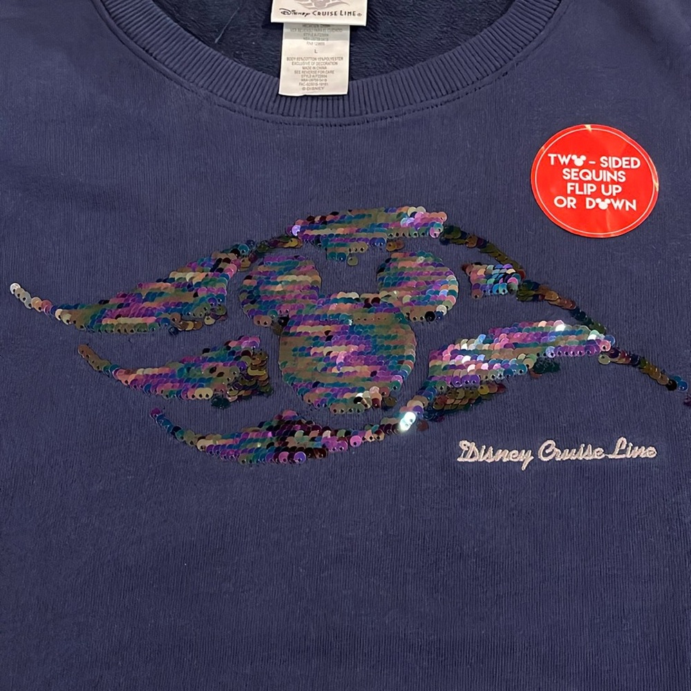 NWT Disney Cruise Line • Flip Sequin Logo Pullover Blue - L - Picture 3 of 8